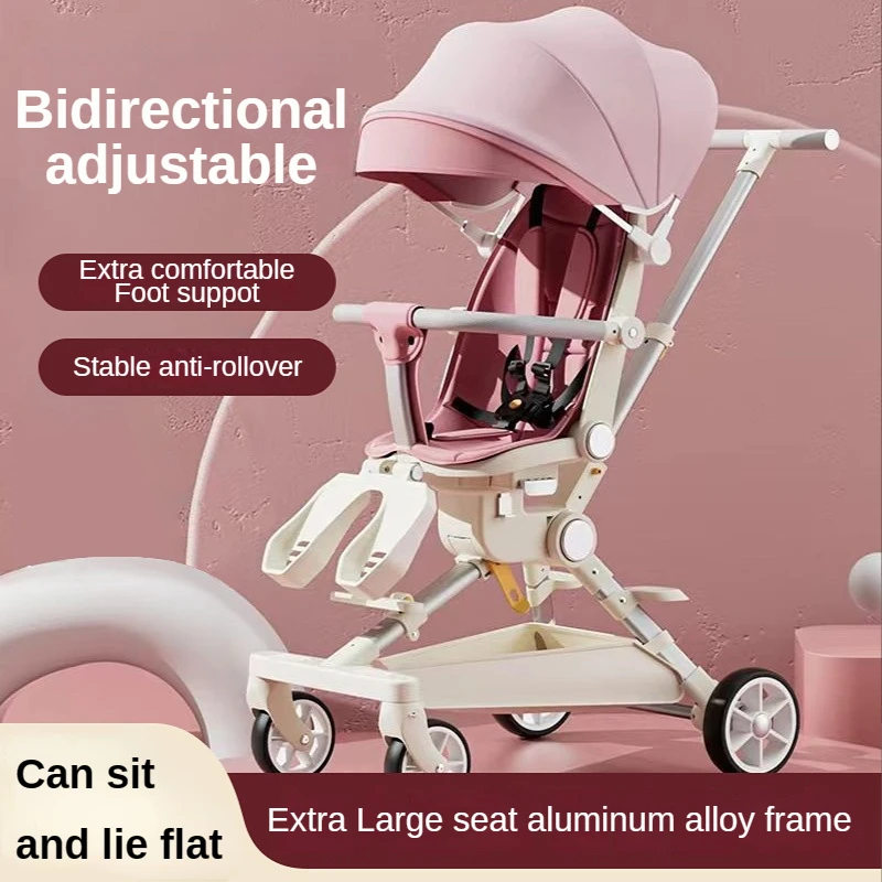 

1-5 Years Old High Landscape Two-way Lightweight Four-gear Lying Flat Large Tire Baby Stroller Foldable Baby Stroller