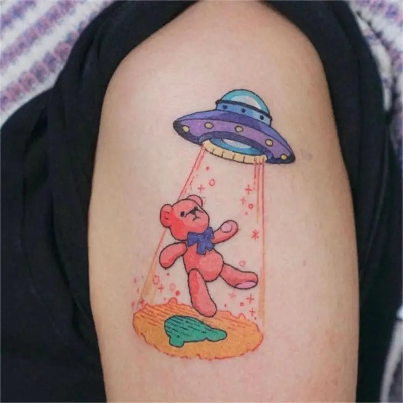 

Аниме медведь НЛО тату-наклейка мультяшный цветок на руку водонепроницаемый тату аксессуары для фестиваля Временные татуировки hotwoman оптовая продажа