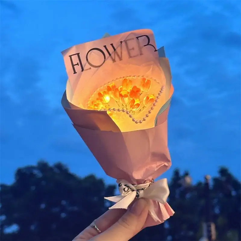 

Night Light Bouquet Bag 3 Paragraph Exquisite Uniform Light Security Romantic Lighting Tulip Bouquet 1 Set Durable Tulip