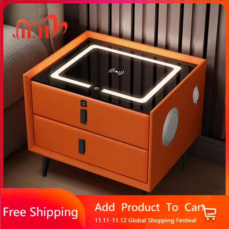 

Drawers Bedside Table with Wireless USB Charging Creative Multi-Functional Infrared Sensitive Bedroom Light Hotel Night Stands