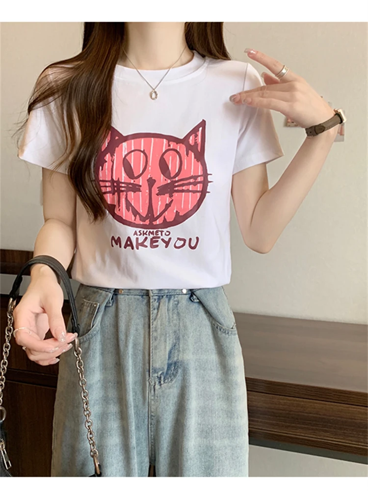 

Summer Women T Shirt Girls Oversize T-Shirt Woman Clothes Tops Cotton Print Tshirt Female Short Sleeve Spring Tee Sexy Y2k Top