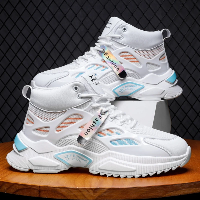 Men's High-top Sneakers Mesh Comfortable Breathable Casual Trend Sport Shoes Fashion Outdoor Lightweight Anti Skid Male Sneakers