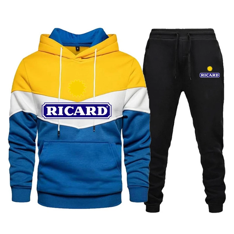 2023 New Letter Men Hoodies Sweatshirt+Sweatpants Suit Ricard Autumn Winter Sportswear Sets Tracksuit Men's Pullover Jacket Set