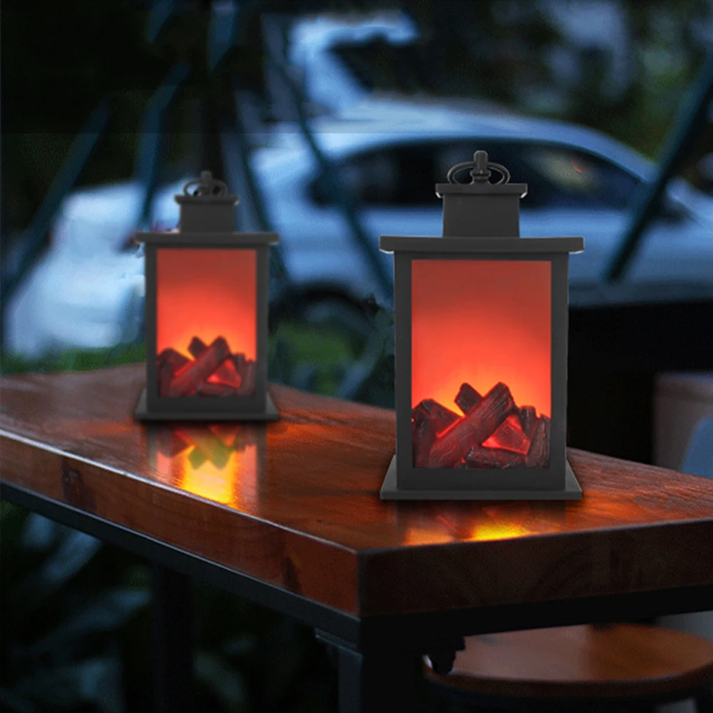 LED Fireplace Flame Lantern Simulation Flame Flameless Night Light USB Battery Christmas Lantern Courtyard Room Decoration