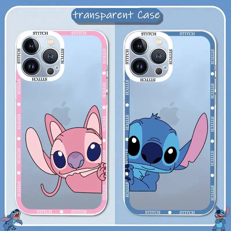 

Cartoon Lilo & Stitch Phone Case Telefoon For IPhone 13ProMax 13 12 11 Pro Max Mini Transparent Fine Hole Soft Cover