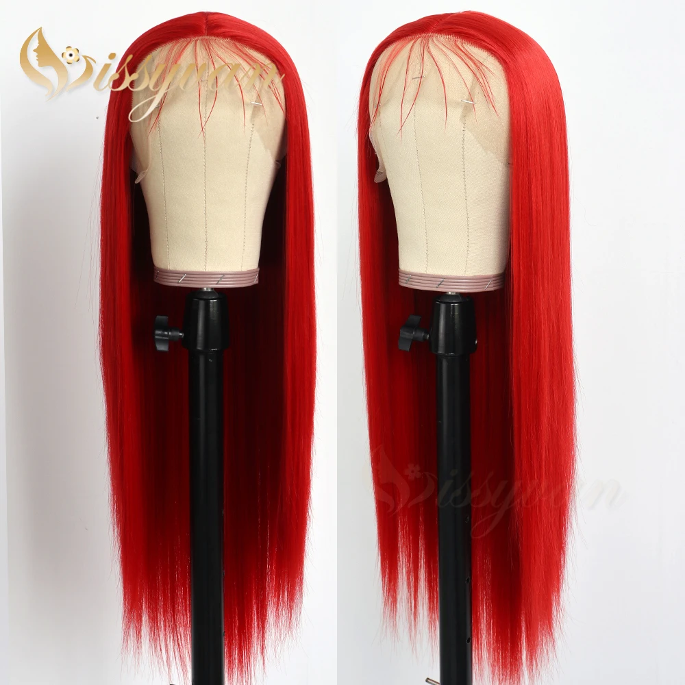 Missyvan Light Red Long Straight Synthetic Lace Front Wigs Glueless Heat Resistant Synthetic Lace Wig for Fashion Women