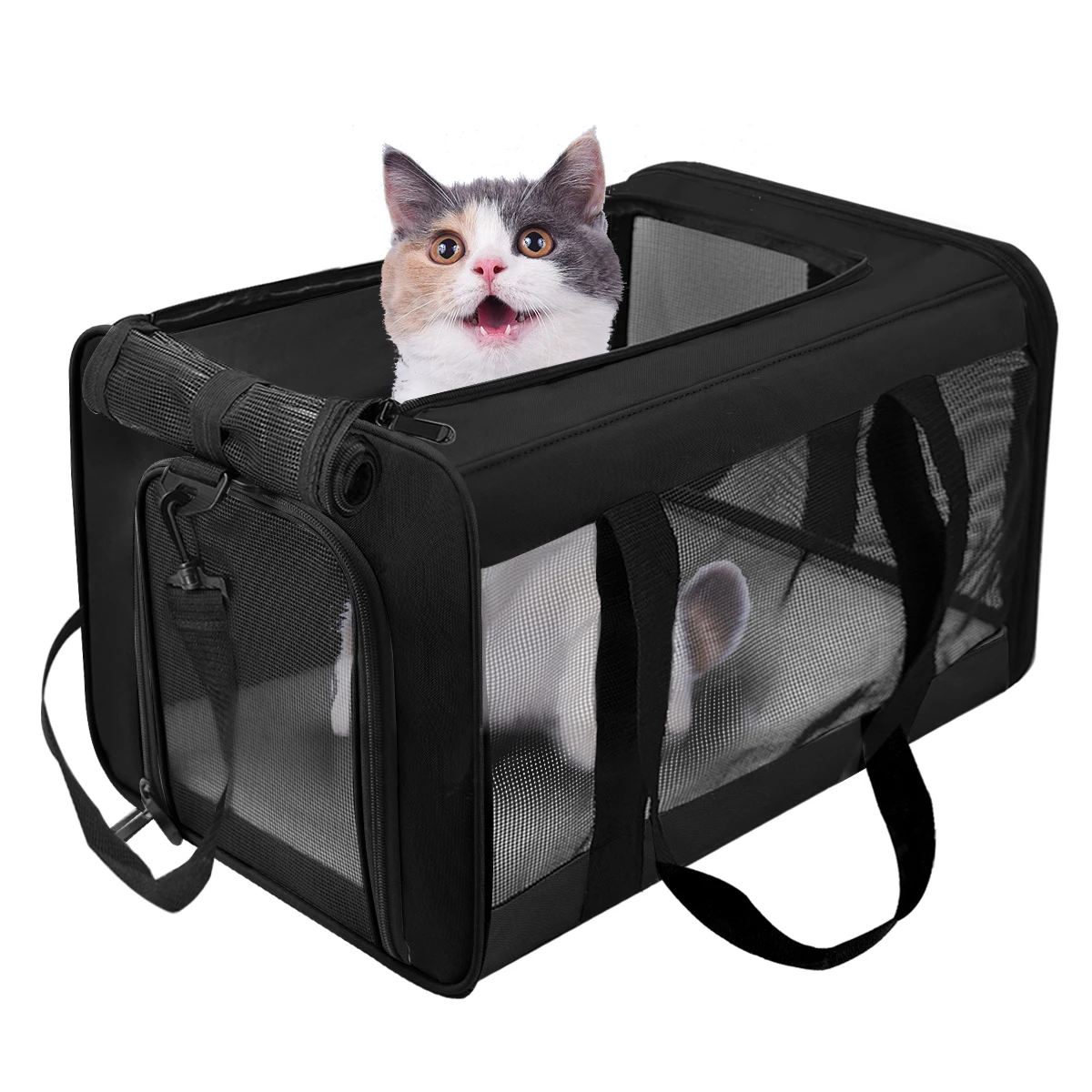 

Soft Side Carrier for Cat Pet Conveyor Handbag Airline Approved Foldable Cat Carrier Backpack Reflective Tapes Cat Transport Bag