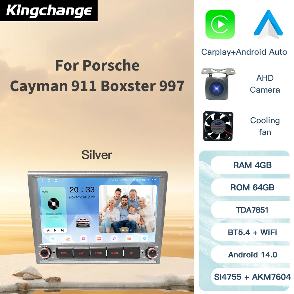 

Kingchange Android 14 7 "2 Din автомобильное мультимедийное радио стерео для Porsche Cayman 911 987 Boxster 997 CarPlay Auto 360 GPS WIFI