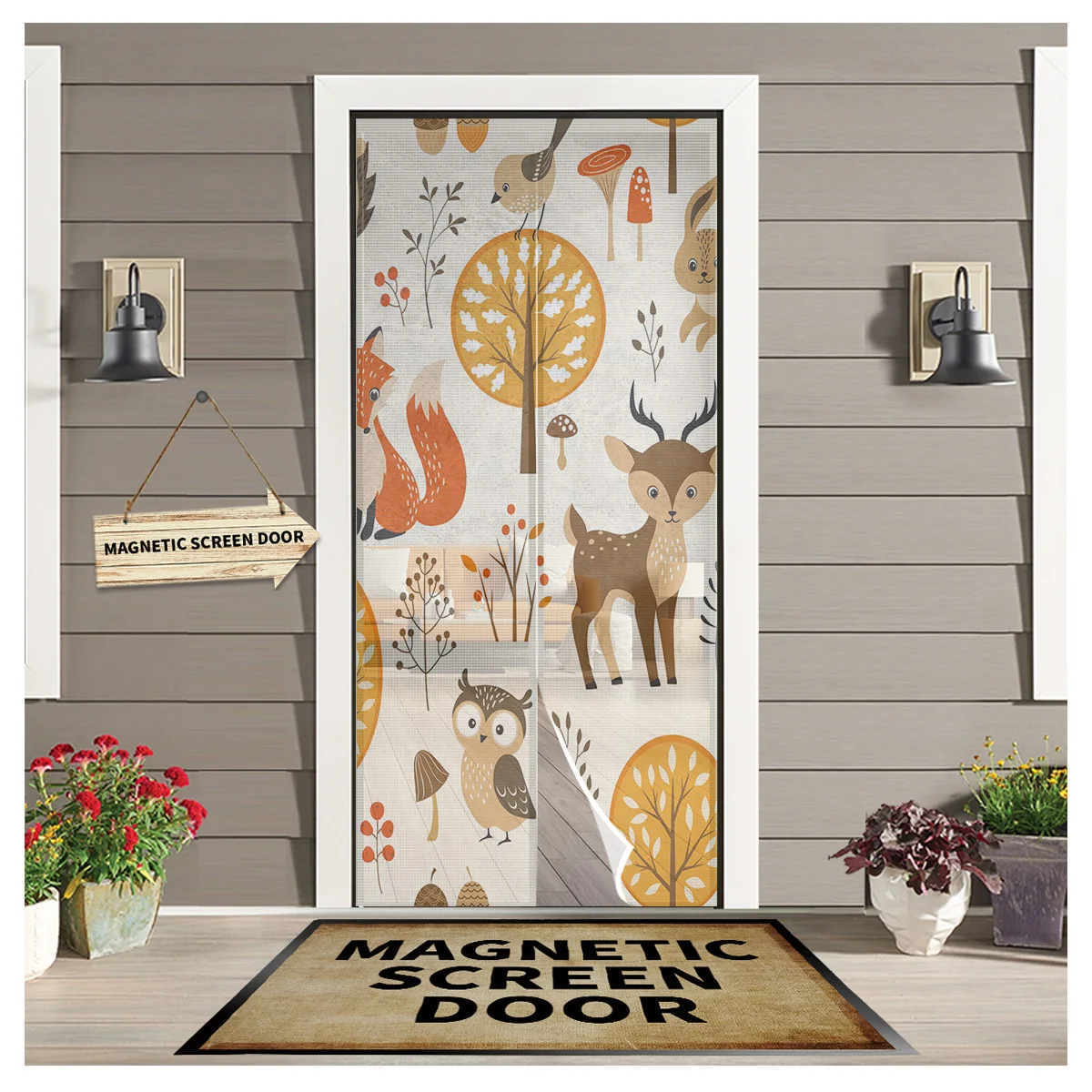 

Forest Animal Autumn Kitchen Door Curtain Tool-free Magnetic Screen Insect-proof Fly Door Curtain Mesh Bedroom Hanging Curtain