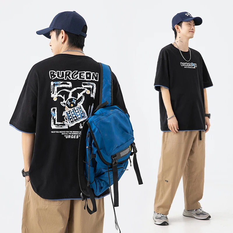 

Men's 2022 New Hand-painted Clown Print Hip-hop 100% Cotton Short-sleeved T-shirt Men's Summer Tide Brand Loose T-shirt