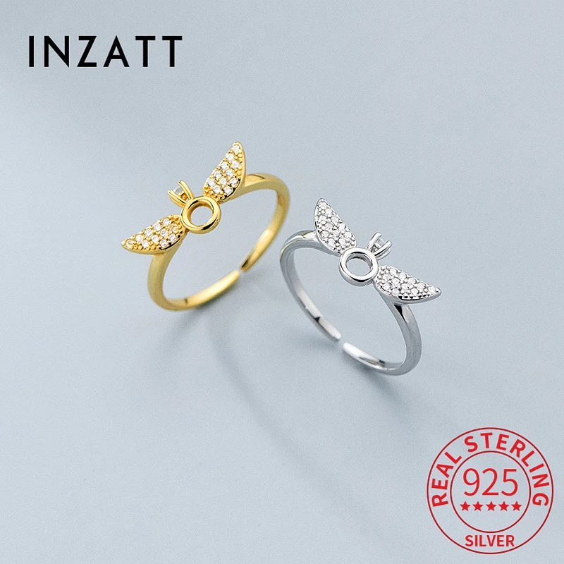 

INZATT Real 925 Sterling Silver Zircon Bee 18K Gold Adjustable Ring For Charming Women Cute Fine Jewelry Minimalist Accessories