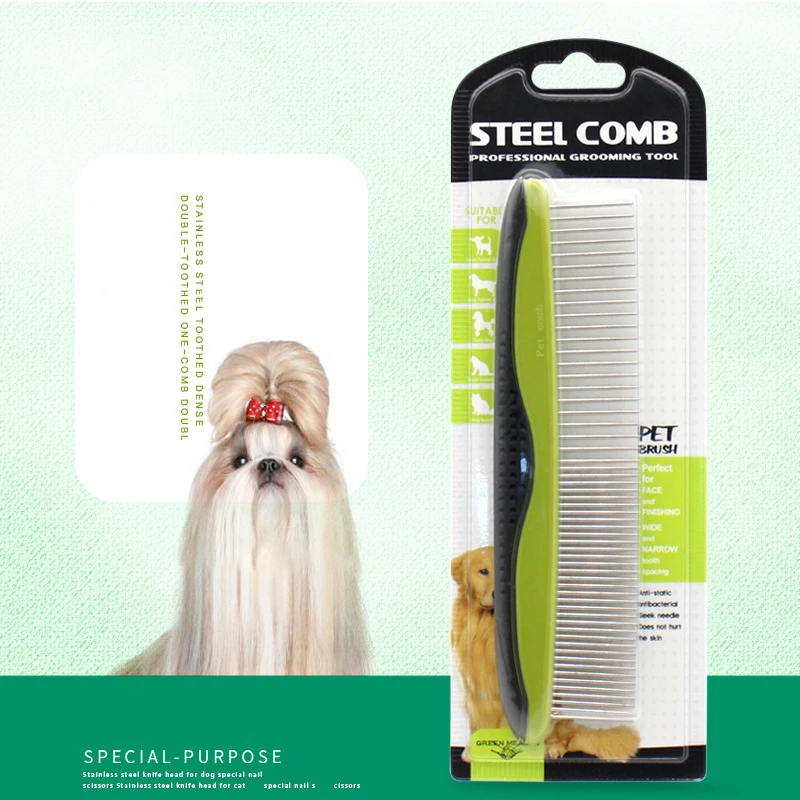 

Расческа для груминга домашних питомцев, Расческа с пластиковой ручкой, из нержавеющей стали, с прямой линией, для блох, собак