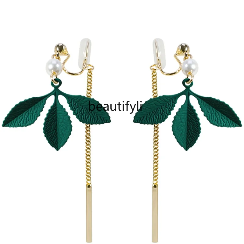 

zq Personalized Earless Ear Clip Pearl Geometric Back-Mounted Mori Long Slimming Women's Earrings