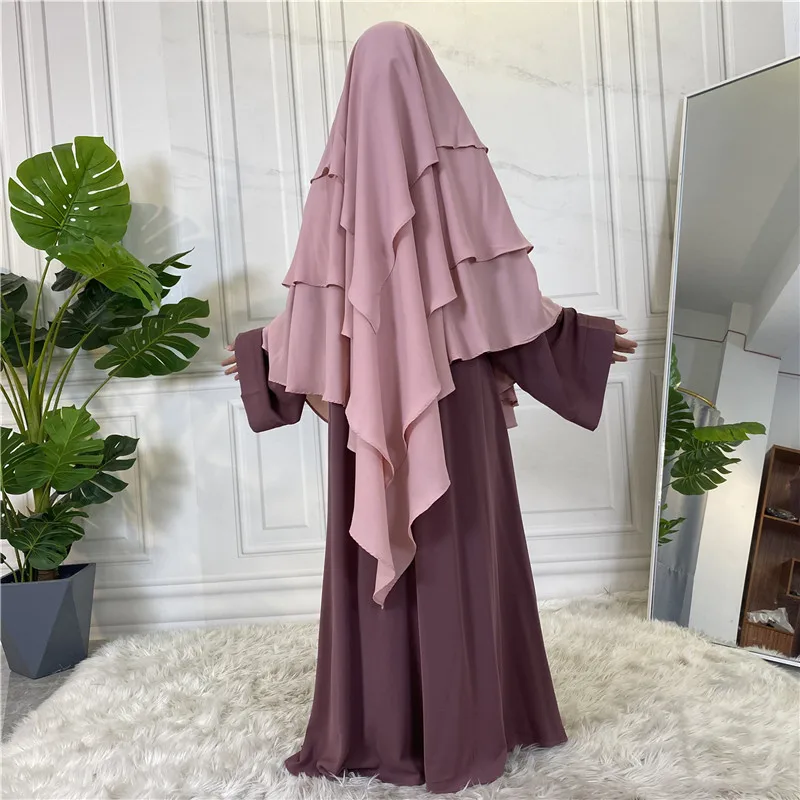2023 Dubai Turkey Turban Muslim Khimar Lady Fashion Three Layer Ruffles Hijabs Arabic Women Islamic Shawls Scrafs Prayer Garment