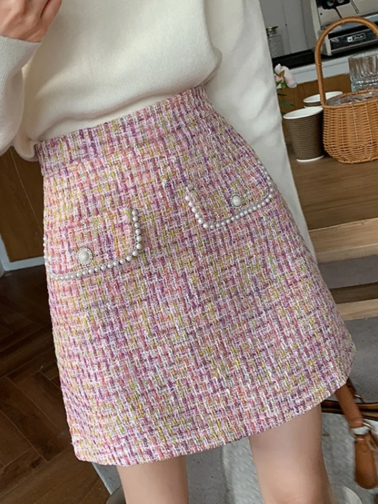 Женская твидовая мини-юбка SMTHMA маленькая шерстяная юбка А-силуэта с высокой