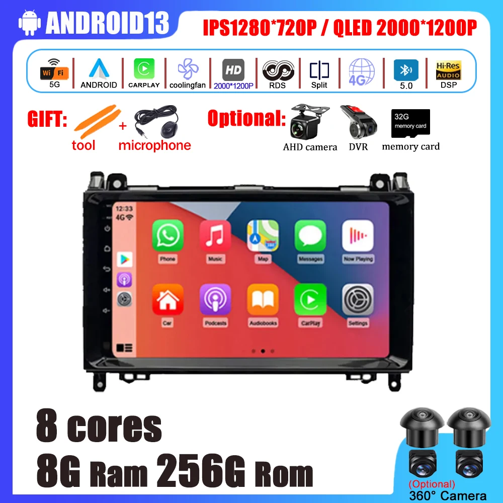 

9 "Android 13 для Mercedes Benz B200 Sprinter W906 W639 класс AB W169 W245 Автомагнитола Мультимедиа GPS DVD плеер