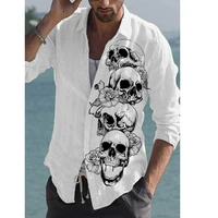 mens long sleeve shirts fall new skull harajuku print fashion vintage buttons hawaiian party ball cardigan oversized loose tops