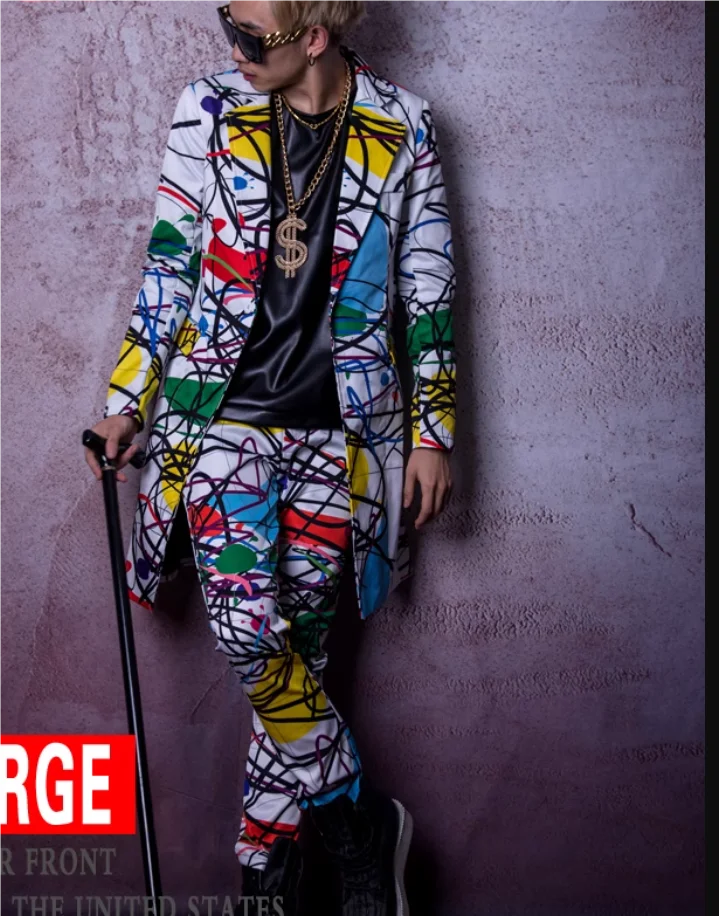 Новинка 2024 мужской модный костюм DSDJ для ночного клуба средней длины с принтом GD