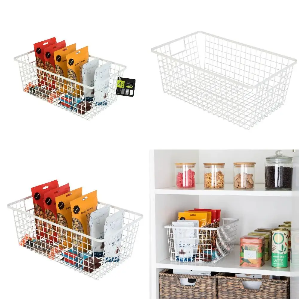 

. Set of 4 Durable Mesh White Storage Basket Organizers with Handles - 9 x 16 x 6 inches, Sturdy and Strong Storing Solutions.