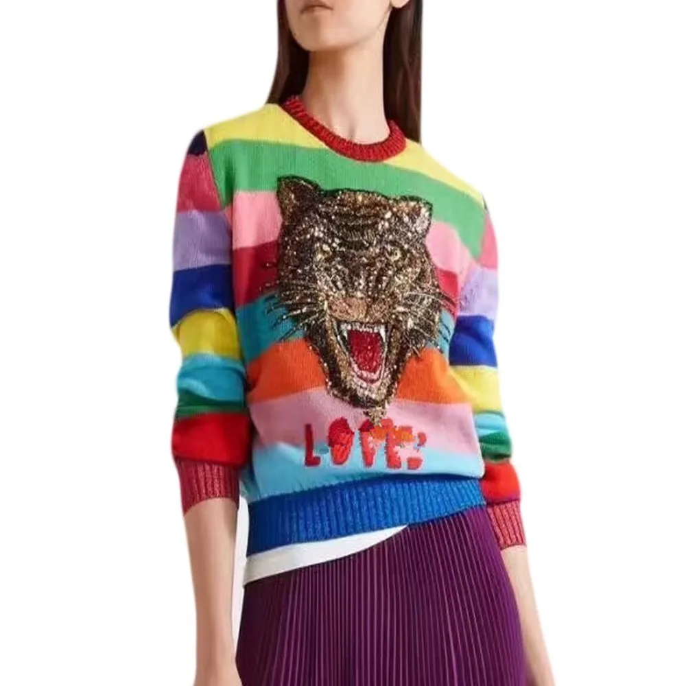 

2022 Luxury Oversized Sweaters Female Clothing Women Rabbit Fur Cat Pullover Cartoon Tiger Embroidery Knitted Sweater