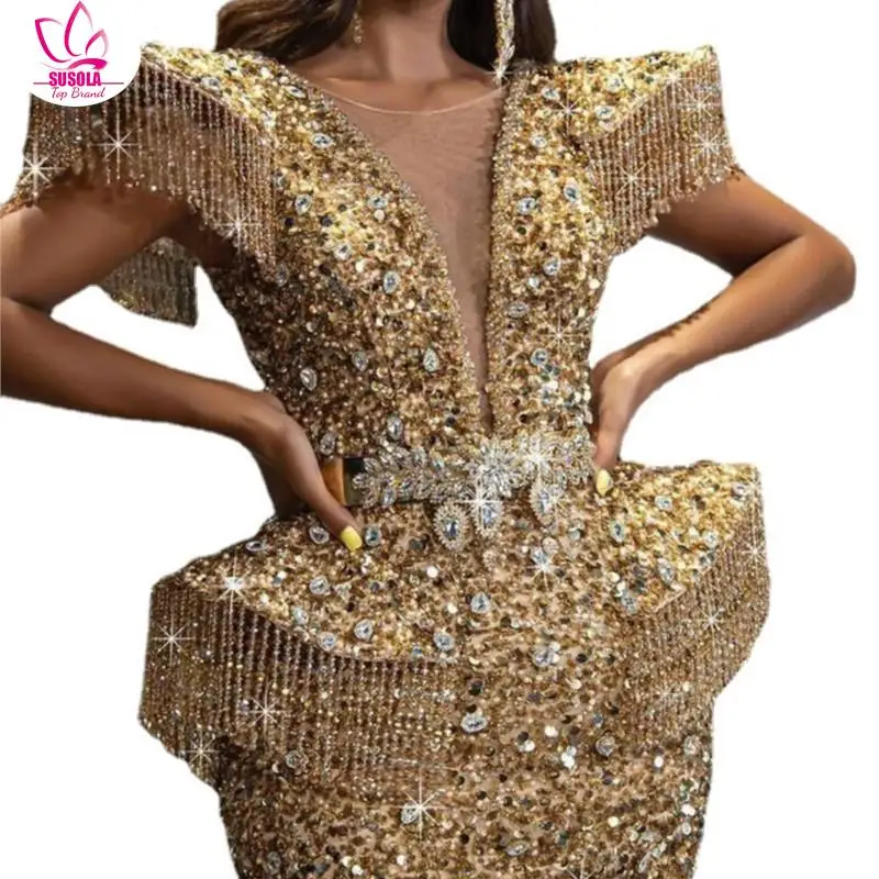 

Женское весенне-осеннее пикантное платье с бахромой и блестками, облегающее длинное платье без рукавов с круглым вырезом для банкета и ужина