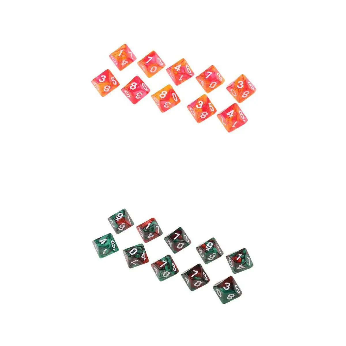 20 шт. 10-гранные многогранные игральные кости D10 двойного цвета для DND RPG оранжевый
