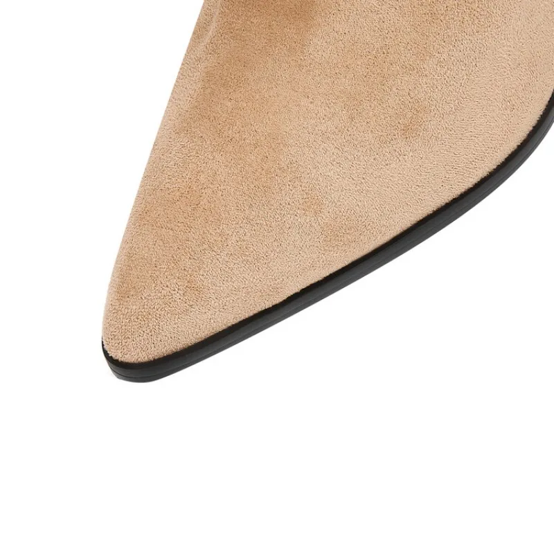 2024 однотонные замшевые сапоги до колена с имитацией острым носком длинные на