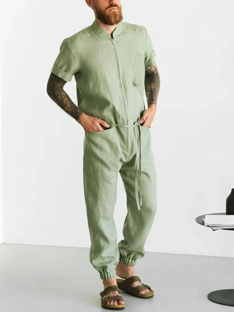 Мужской комбинезон на молнии с длинным рукавом и воротником-стойкой