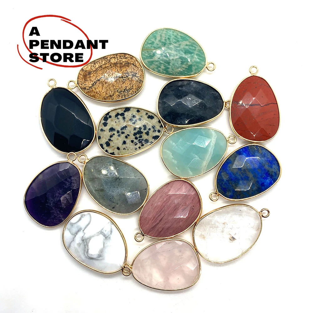 

Natural Stone Faceted Irregular Red Stripe Stone Pendant Fashion Agate Amethyst for Making Jewelry DIY Ladies Necklace Earrings