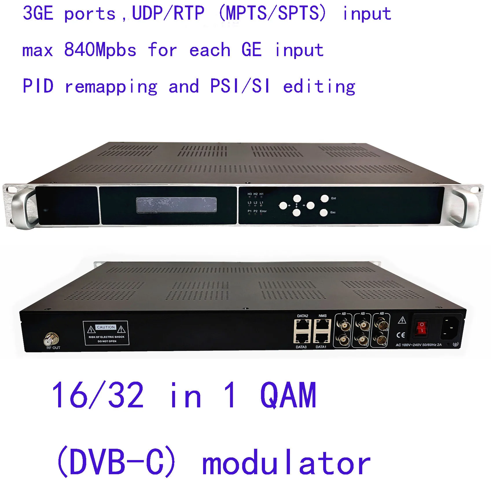 512 IP to 16/32 channel QAM modulator, IP to DVB-C J.83A/B/C modulator, IPTV encoder modulator,  CATV Modulator