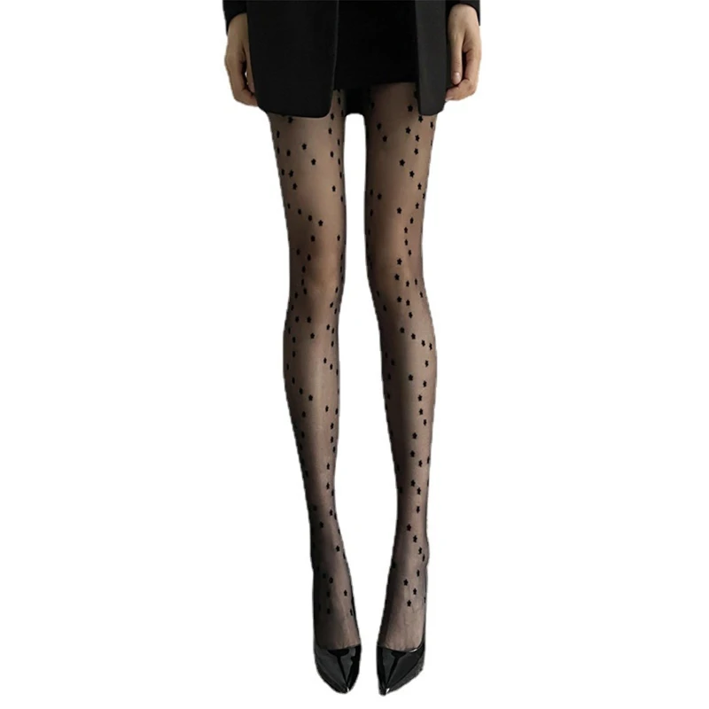 

Women Sexy Transparent Silky Pantyhose Harajuku Black Star Print Starry for sky Pattern Sheer Tights Thin Elastic Stocki 37JB