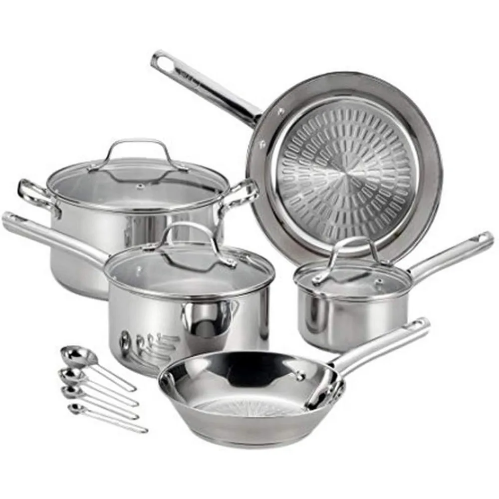 

Performa Stainless Steel Cookware Set 12 Piece Induction Oven Broiler Safe 500F Pots and Pans, Dishwasher Safe Silver