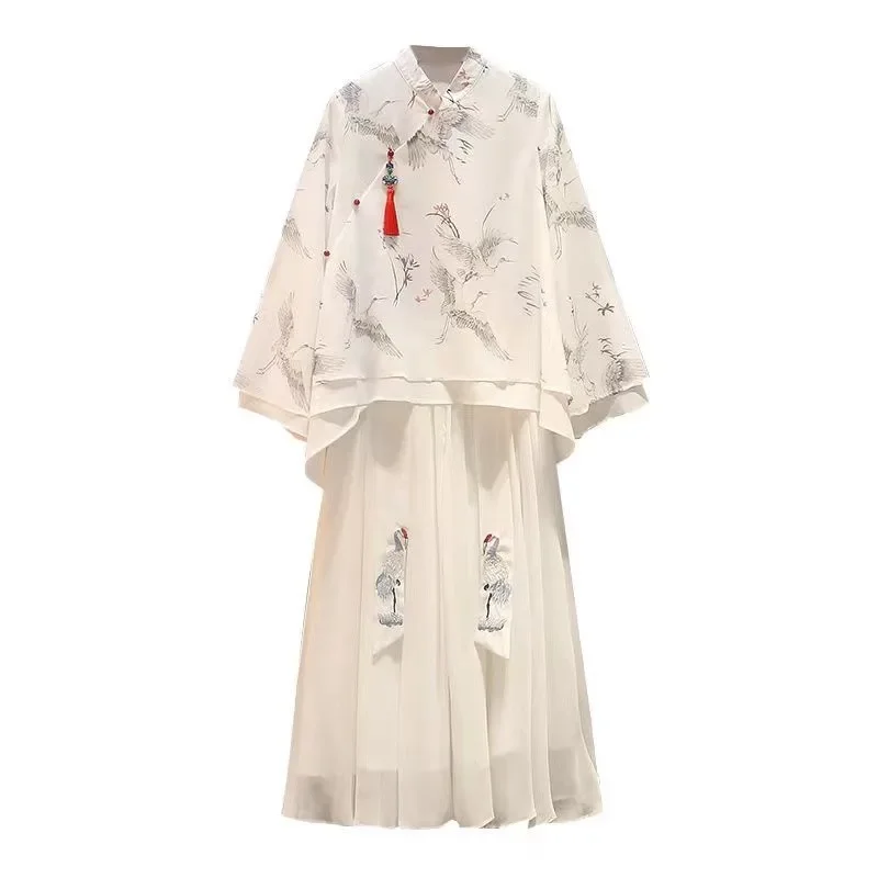 Белое платье ханьфу для женщин летний шифоновый костюм в древнем китайском стиле