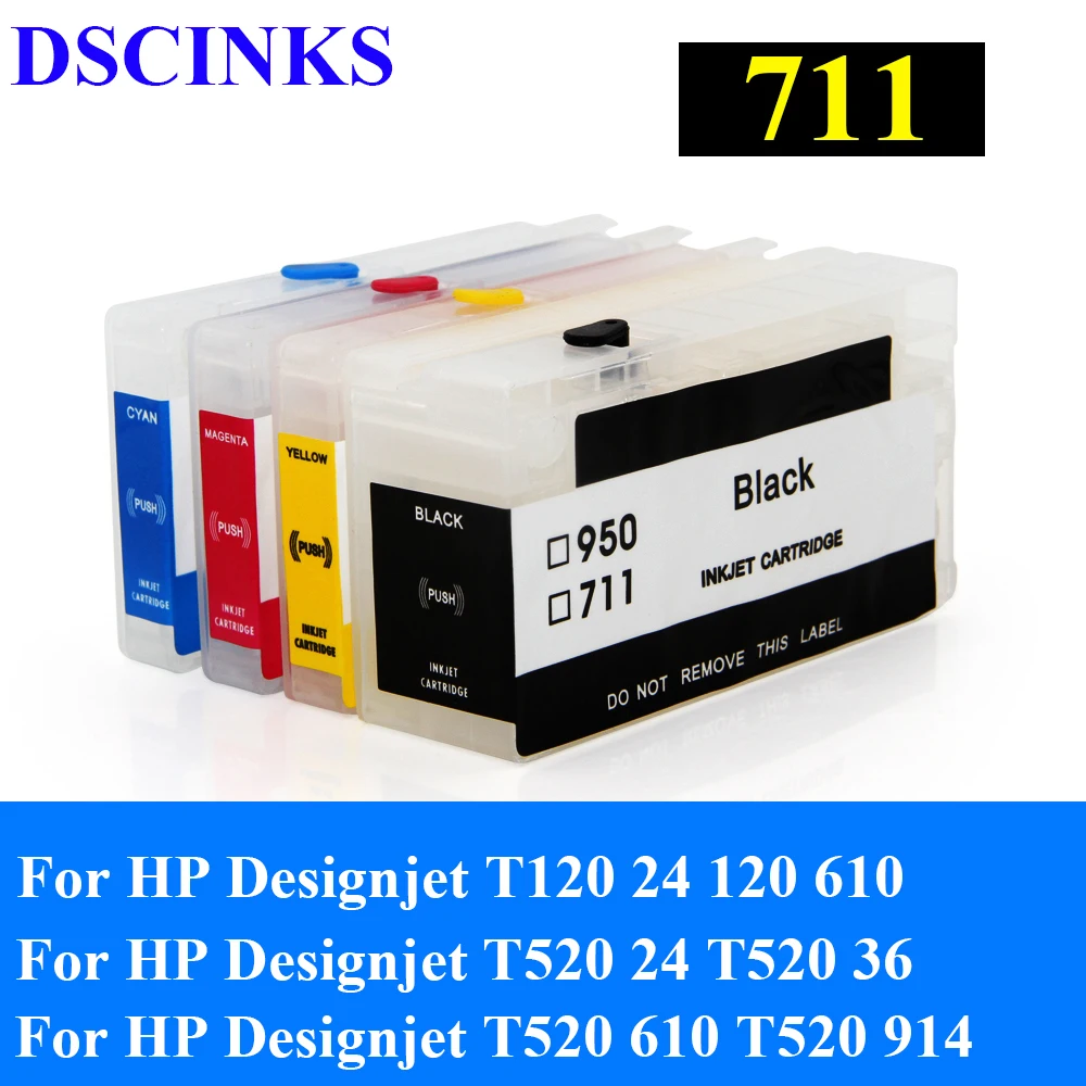 

For hp 711 refillable ink cartridge for hp Designjet T120 24 120 610 T520 24 T520 36 T520 610 T520 914 cartrtidge show ink level