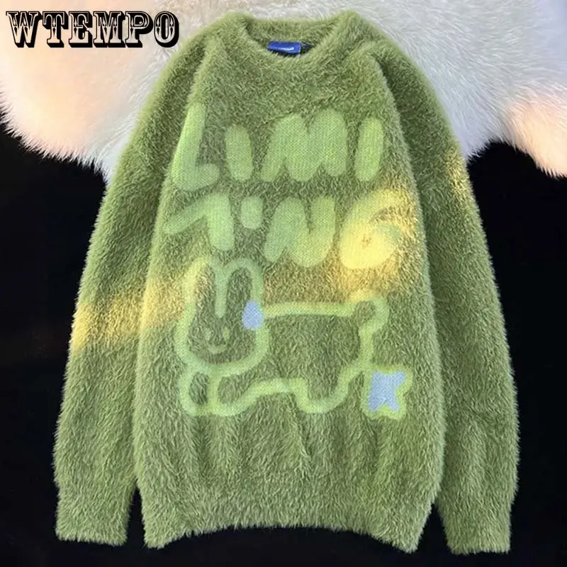 

Imitation Mink Warm Women Sweater Couple Knitwear Loose High Street Knitted Pullover Long Sleeve Top Korean Fashion Spring Fall