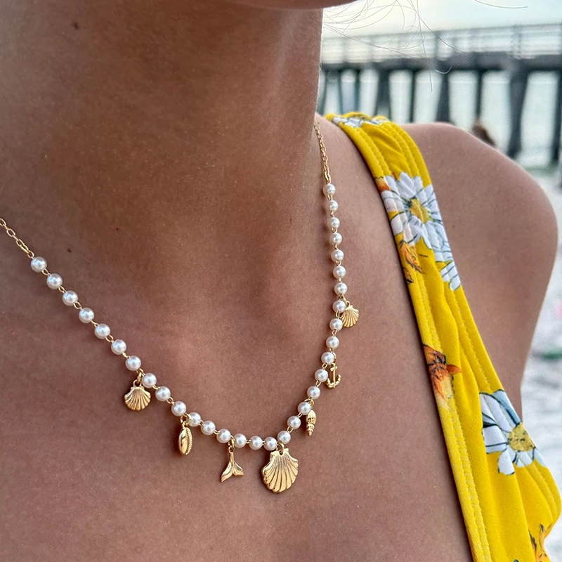 DIY рыбий хвост раковина кулон пляжная вечеринка серия якорь ожерелье ювелирные