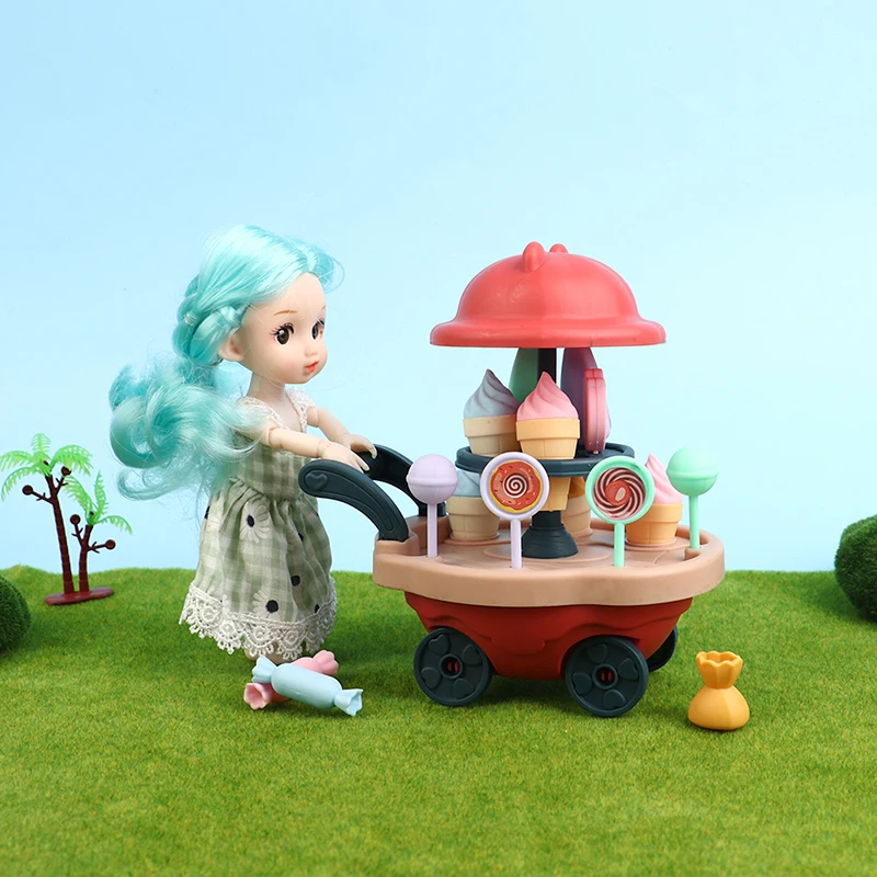

1PC Stroller for Dolls Dessert Car Ice Cream Stroller Doll House Ice Cream Push Up Cars Children Cooking Set