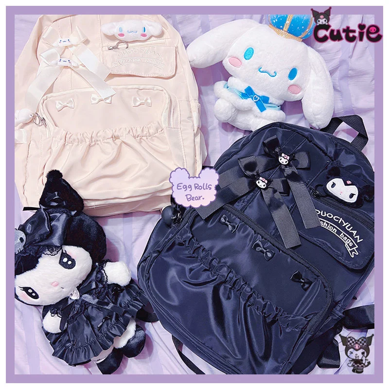 

Sanrioed Cinnamoroll Kuromi милый мультяшный Рюкзак В Стиле Лолита с бантом Kawaii большой емкости портативный рюкзак для хранения JK подарок на день рожден...
