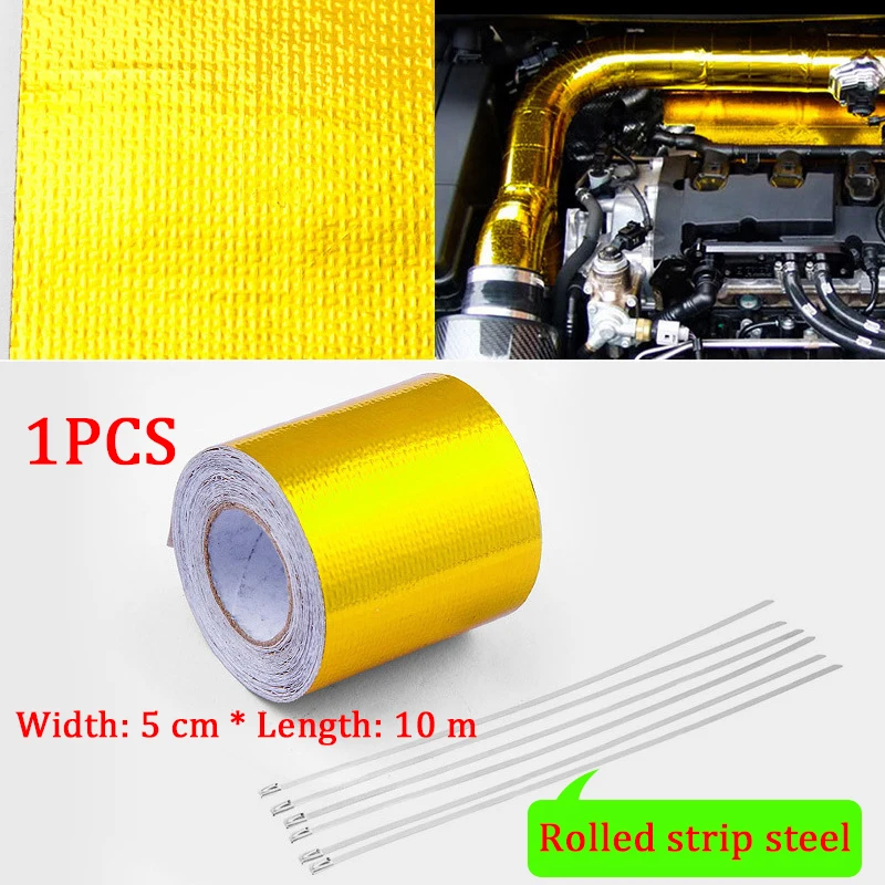 

5 м 10 м лента из золотой фольги для автомобиля, мотоцикла, обертка для выхлопной трубы, теплоизоляционная рулонная лента, турбо-тепловая лента для выхлопной трубы