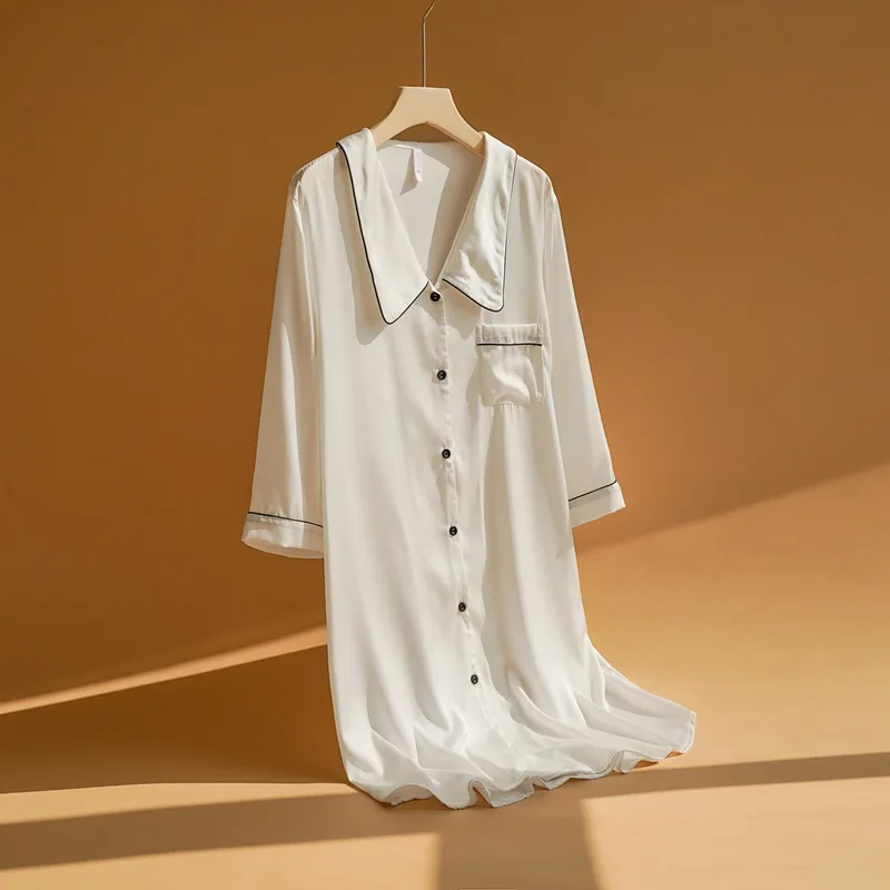 

Nightgown Lounge Wear Soft Lingerie Casual Nightdress Sleepwear Women Satin Silk Home Dressing Gown Loose Nightwear