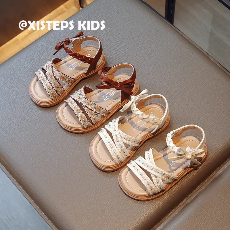 

Stylish Floral Kids Sandals for Girl Non-slip Cow Muscle Outsole Soft Beach Shoes Toddler Princess Girls Biege Brown 1-12Y