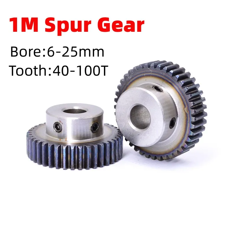 1Pcs 1M Spur Gear Metal Transmission Gear 6~25mm Bore 45# Steel 1M 40 Tooth~100 Tooth Pinion Gear Metal Mod 1 Motor Convex Gear