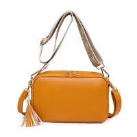 fashion tassel square women crossbody bags designer wide strap shoulder bag luxury matte pu leather messenger bag small purses