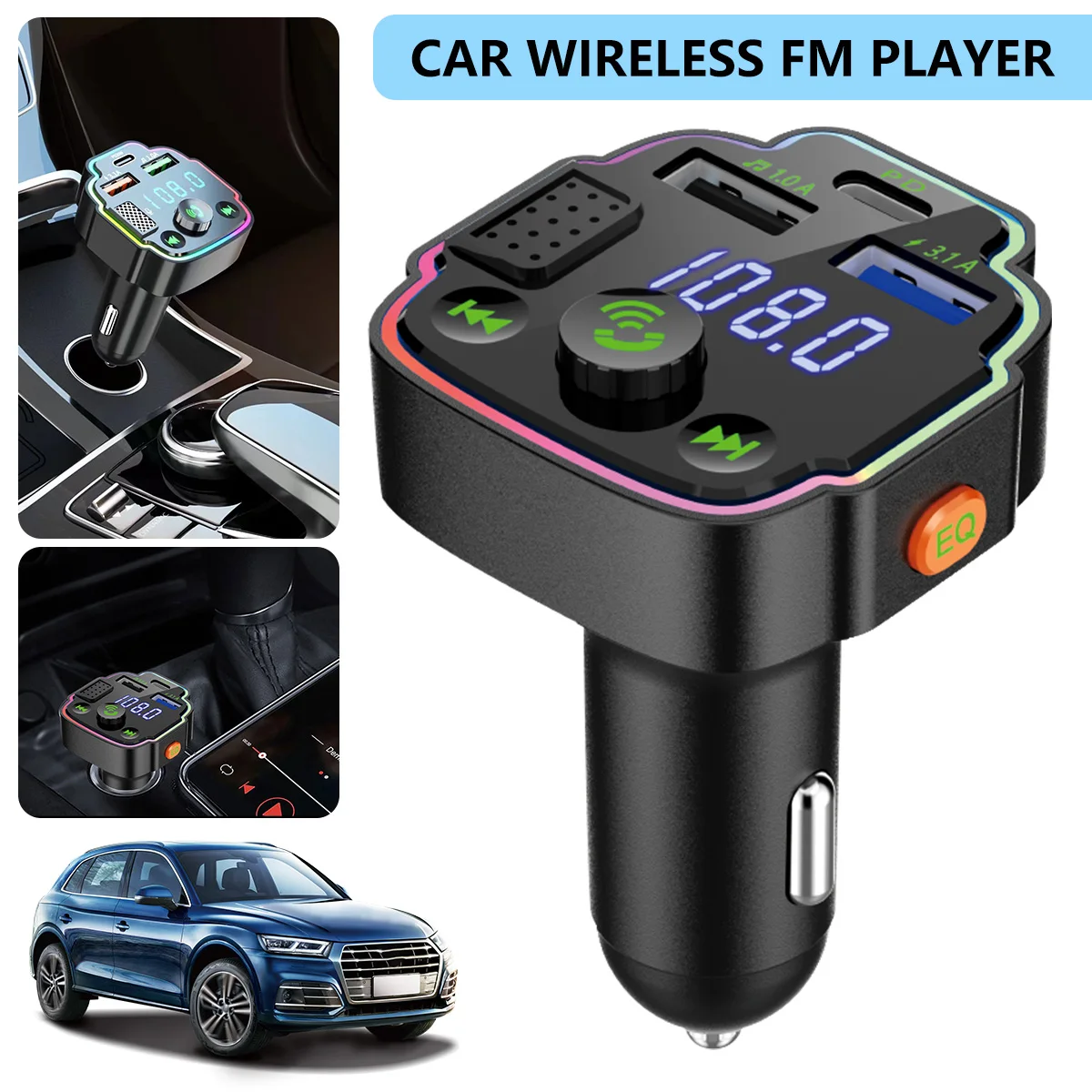 

Car Bluetooth 5.0 Bluetooth FM Transmitter Car Radio Adapter 5V-1.5A/ 5V-3.1A/ Dual USB PD 20W Car Charger MP3 Player Kit