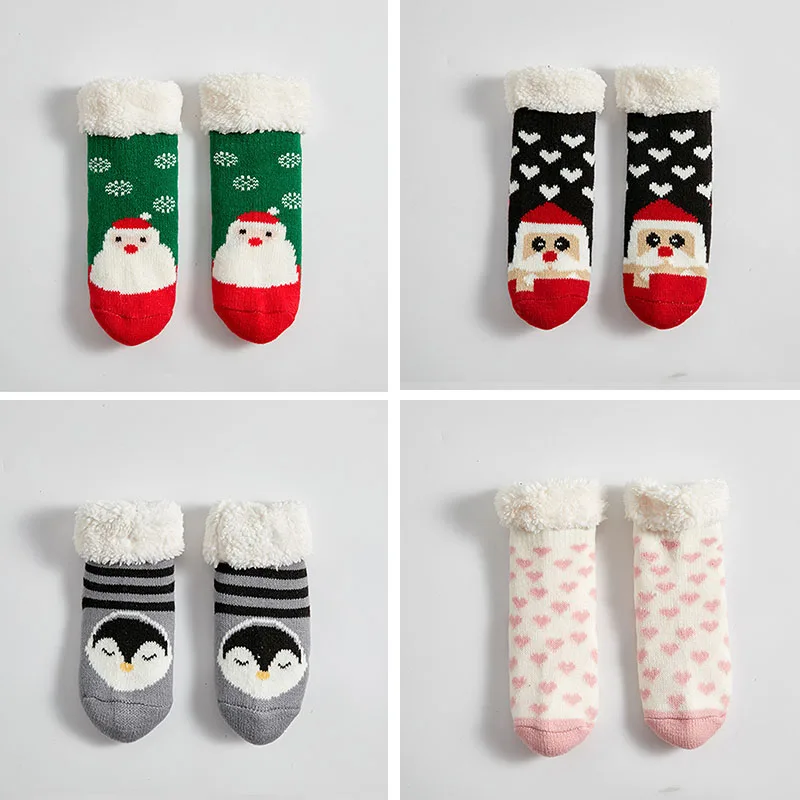 Children's Socks for Newborns Girls Boys Baby Anti-slip Child  Plus Thick Terry Warm Winter Cute Christmas Socks for Kids 0-6Y enlarge