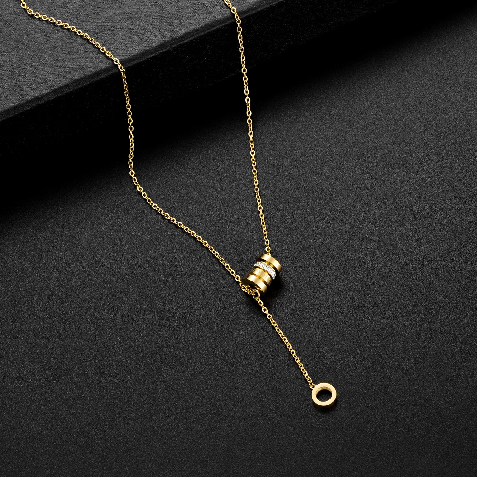

ANENJERY 316L Stainless Steel Zirconium Tassel Roman Numeral Clavicle Necklace New Ladies Necklace Party Jewelry Accessories