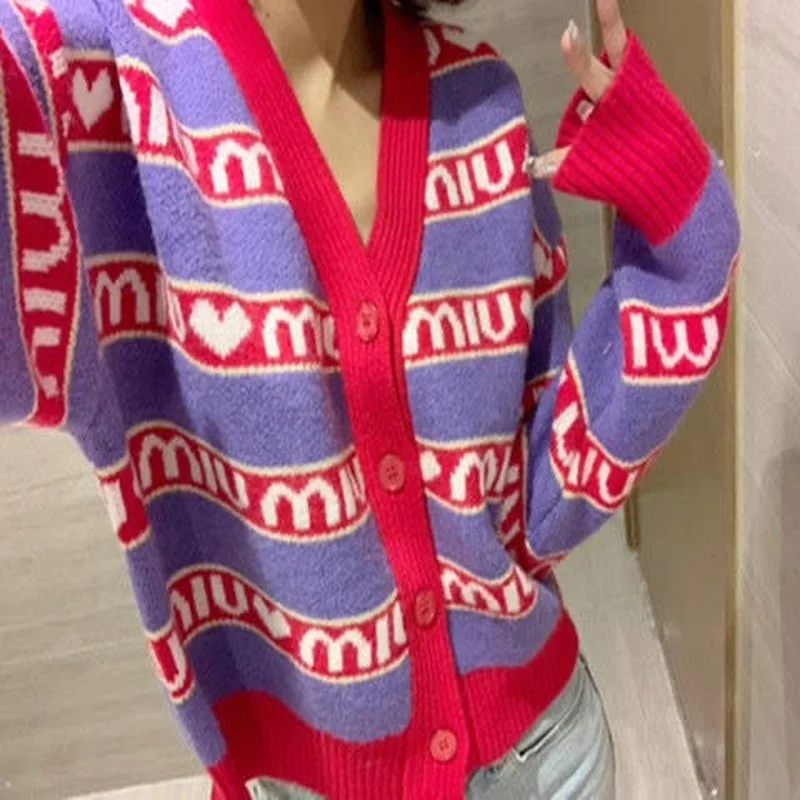 Женский вязаный кардиган жаккардовый свитер y2k Осень-зима свободный короткий