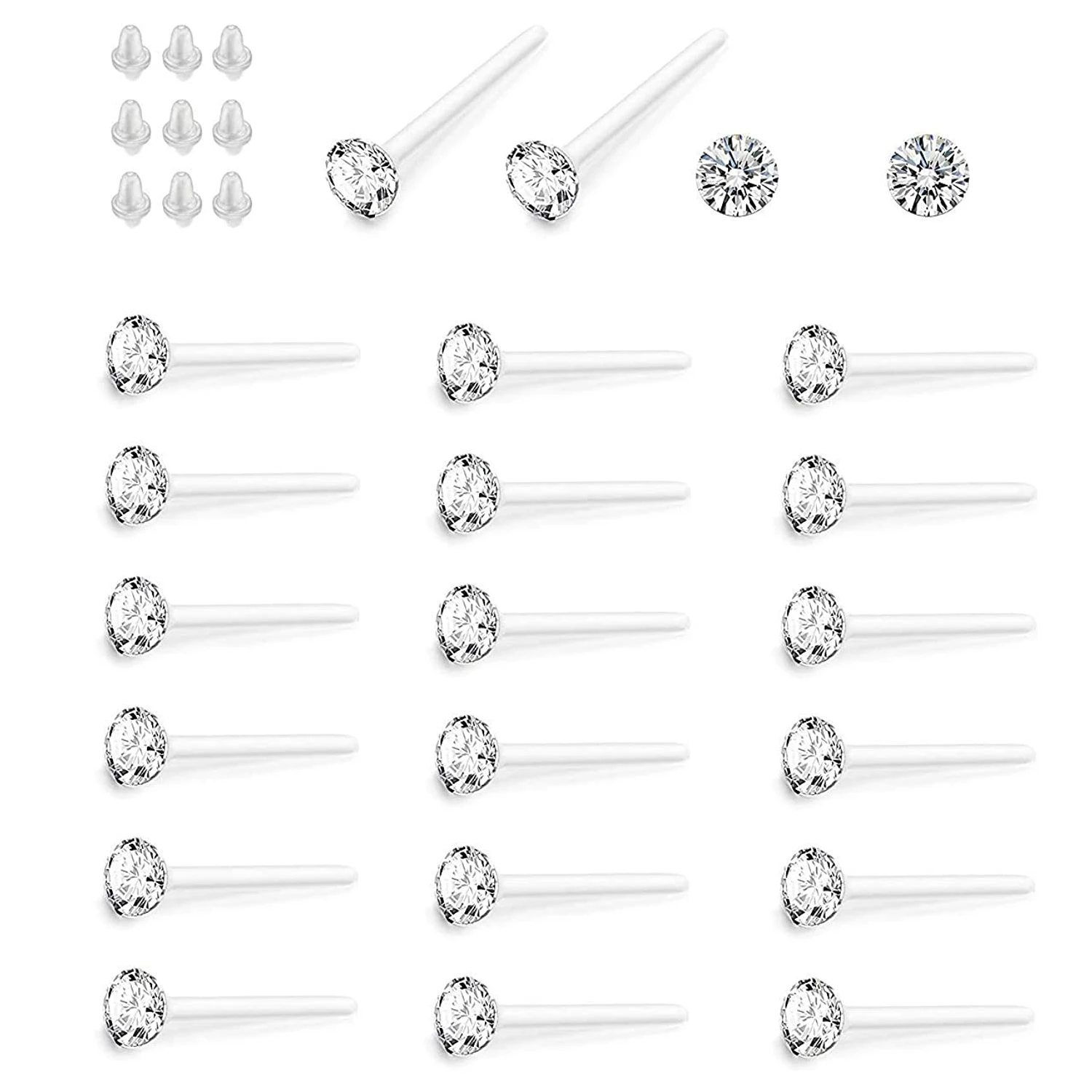 

20 Pairs 4MM Crystal Hypoallergenic Stud Earrings Set Made with Acrylic Post for Men Women