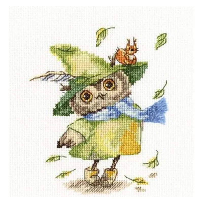 Amishop Gold Collection Прекрасный набор для вышивки крестом Rto Owl Leaf Fall Большой ветер