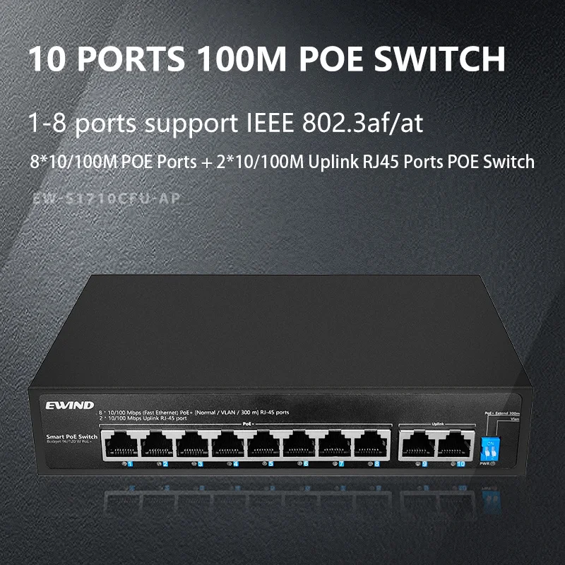 POE Switch 8 Port 10/100Mbps POE Switch 2 Port 100Mbps Uplink Network Switcher for Camera/ Router/ Video Recorder